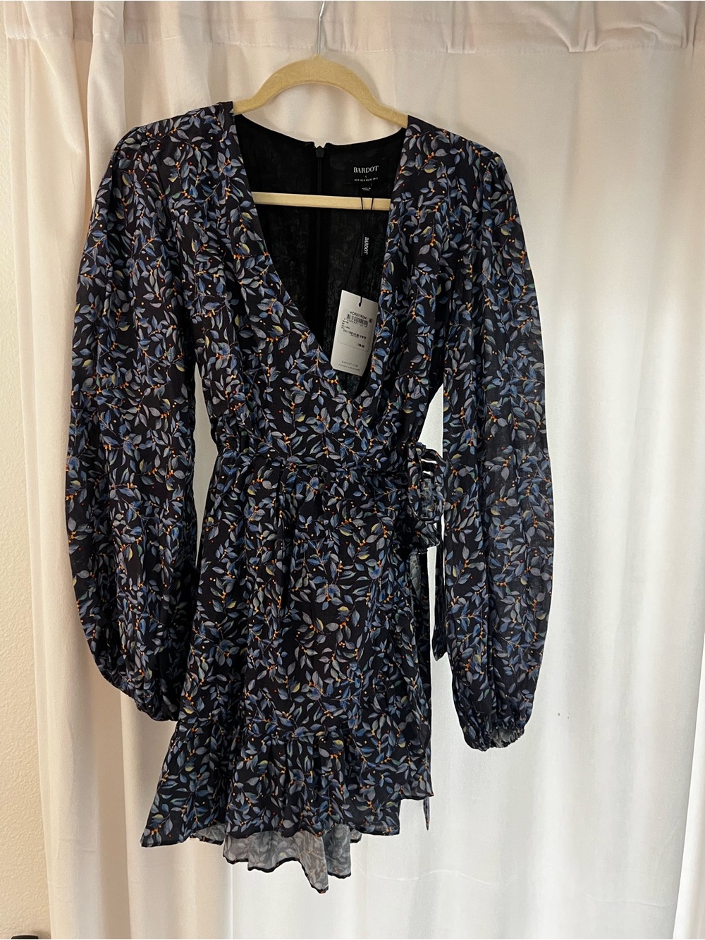 Bardot Navy Floral Wrap Mini Dress with Tie Waist
